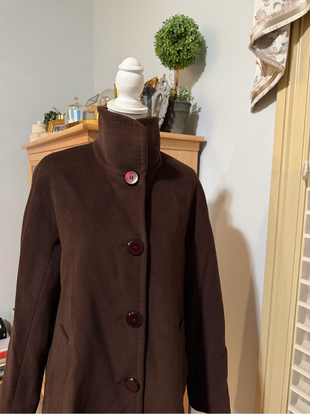 NWOT Ellen Tracy Angora Wool Blend Pea Coat Size 6 Brown - Picture 6 of 16